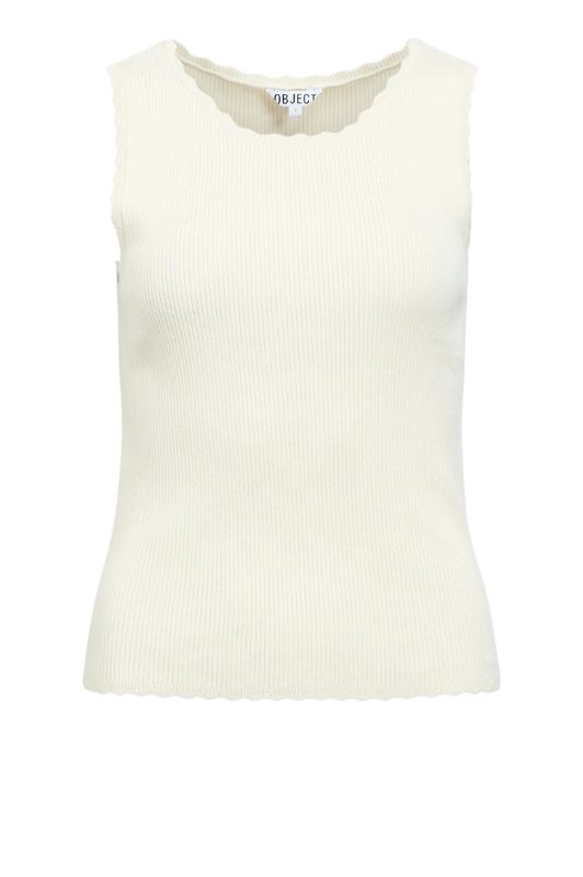 Object Kelly s/l top I Strikket top med tungekant i creme I Dresslab