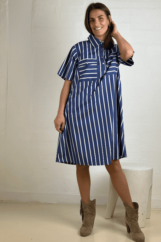 Gaspar Nice poplin dress | Cool kjole i stribet blå I Dresslab