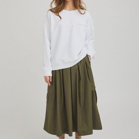 Luxzuz Malle skirt I Lang khaki cargo nederdel med lommer I Dresslab