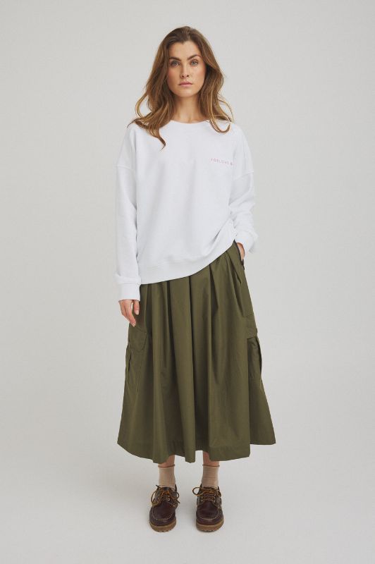 Luxzuz Malle skirt I Lang khaki cargo nederdel med lommer I Dresslab