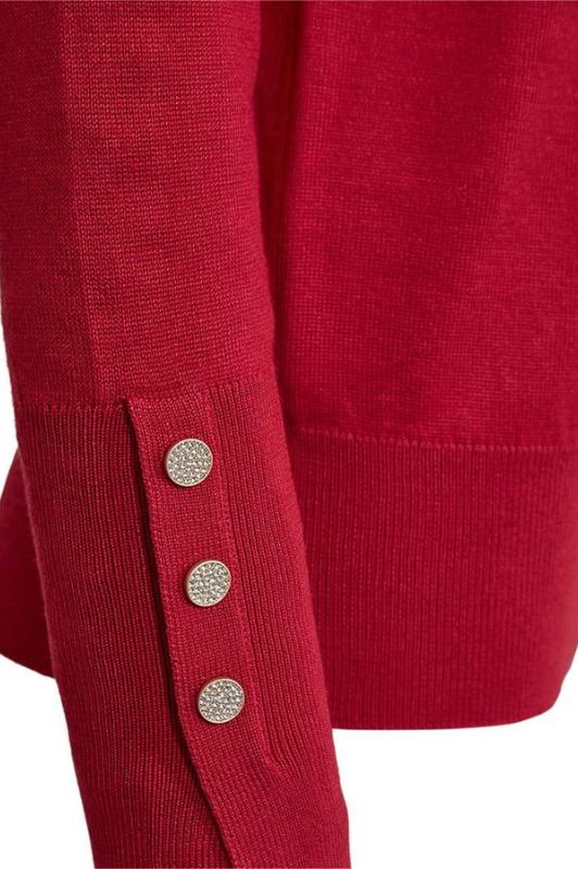 FreeQuent Katie pullover | Rød strik med similiknapper