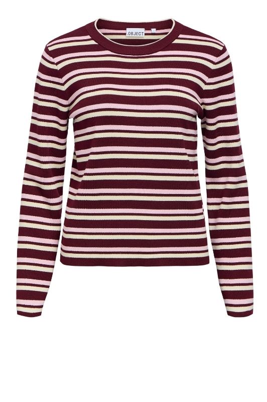 Object Ester pullover I Strikbluse i bordeaux med striber