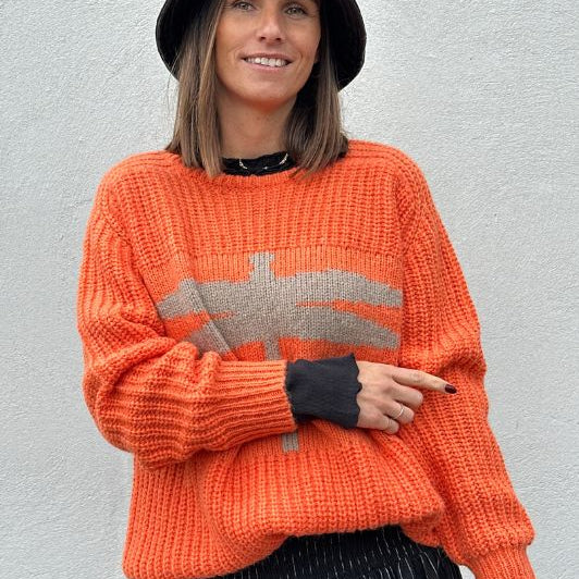Gaspar Pisa logo pullover I Cool orange strik med guldsmed I Dresslab