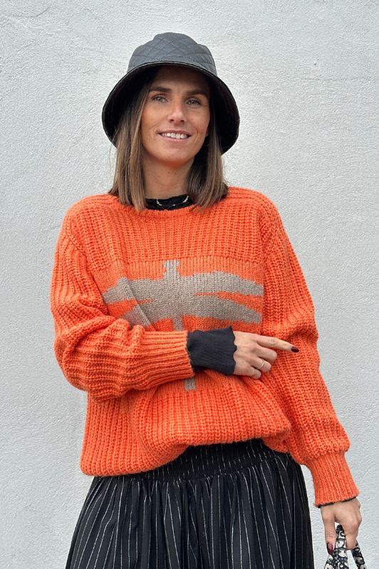 Gaspar Pisa logo pullover I Cool orange strik med guldsmed I Dresslab