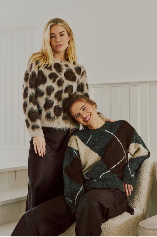 FreeQuent Lippi cardigan I Langhåret leopard strik
