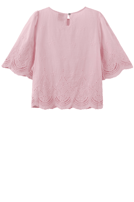 Luxzuz Virginia bluse I Rosa sommerbluse med broderie anglaise effekt