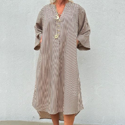 PRE ORDER Gaspar Mumbai stripe dress | Cool kjole i brun strib I Dresslab