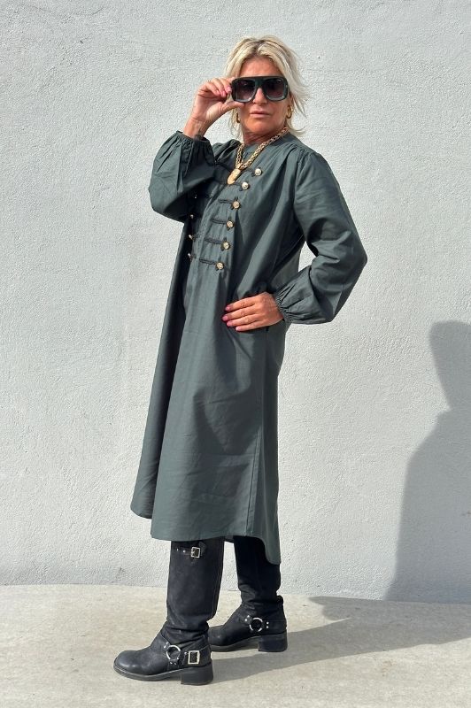 PRE ORDER  Luna zip dress | Cool flaskegrøn kjole med guldsmed