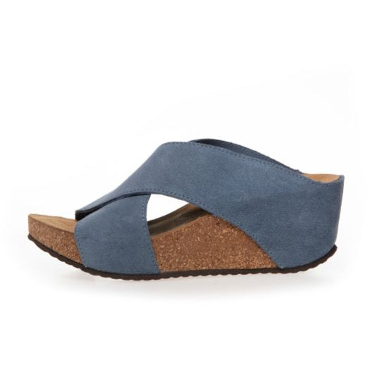 Copenhagen Shoes Frances sandal I Jeansblå ruskind med kilehæl