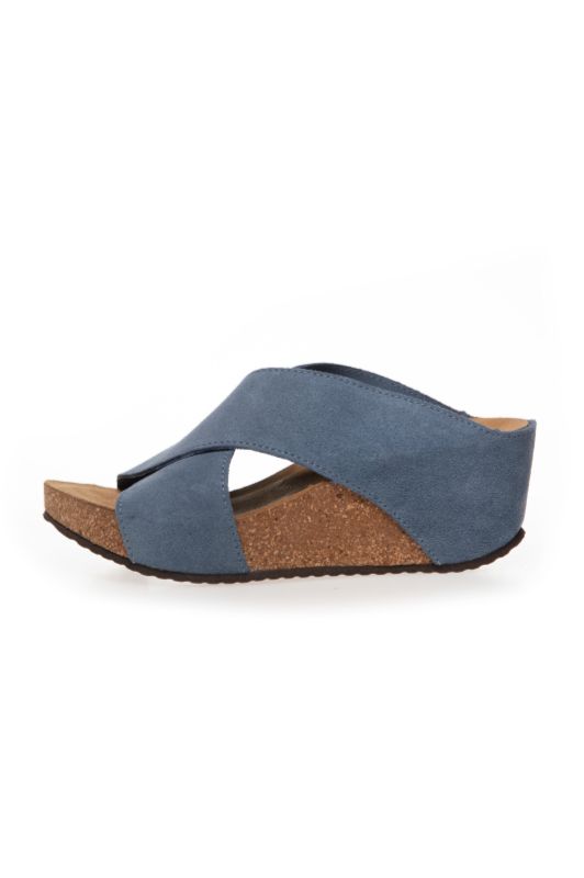 Copenhagen Shoes Frances sandal I Jeansblå ruskind med kilehæl