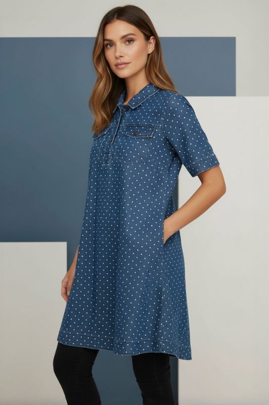Ofelia Dana denim tunika I Cool jeans kjole med prikker I Dresslab