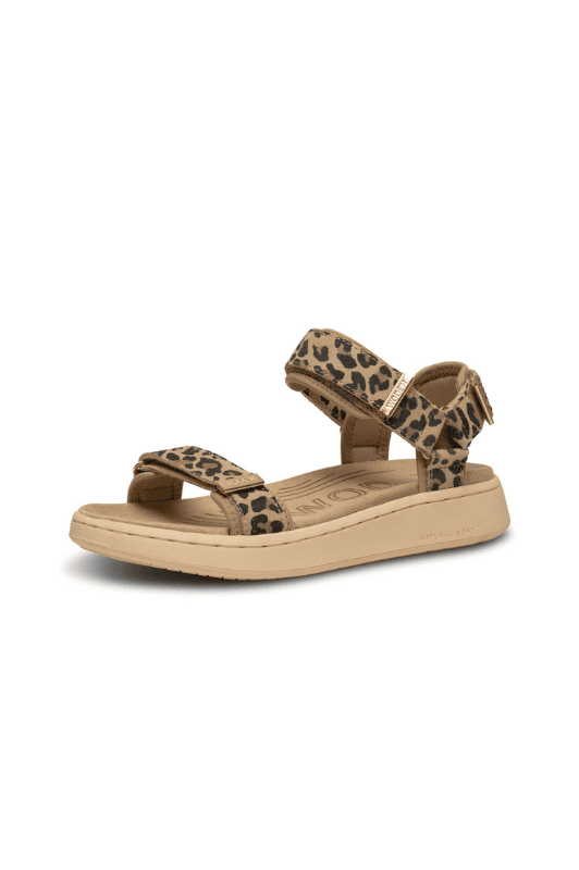Woden Line sandal | Damesandal i leopard ruskind Natural Soft sål
