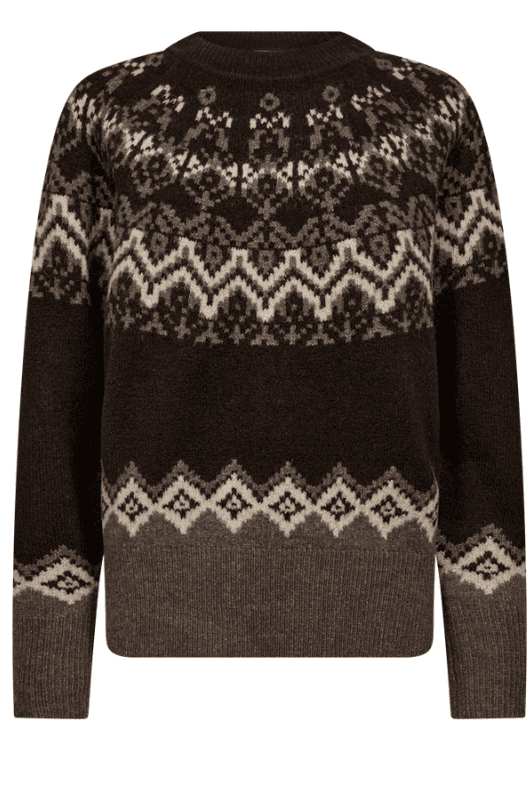 Freequent Merla strik pullover | Islænderstrik brun