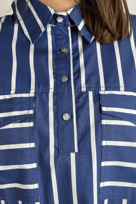 Gaspar Nice poplin dress | Cool kjole i stribet blå I Dresslab