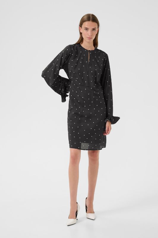 Karen By Simonsen Caroline Dress | Sort hvid prikket kjole