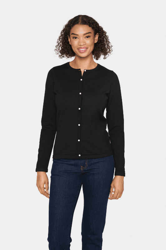 Saint Tropez Jemma cardigan | Strikket cardigan med perlemorsknap I Sort