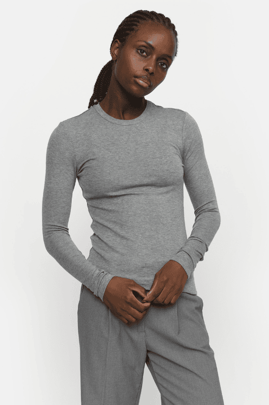 Soft Rebels Roman Top | Basis bluse i det blødeste modal | Grå melange