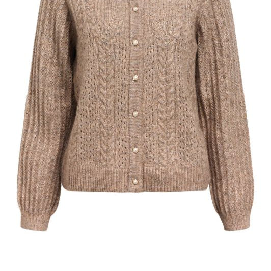 Object Flora knit I Cardigan i mørk sand