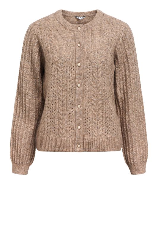 Object Flora knit I Cardigan i mørk sand