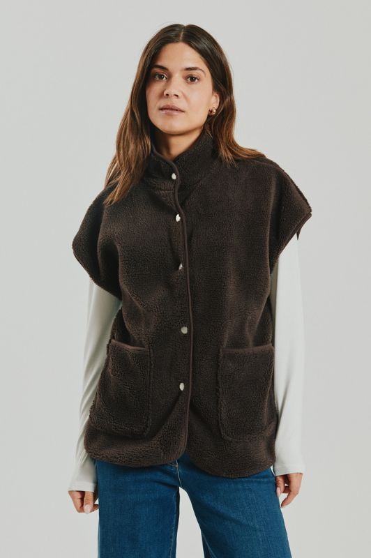Freequent Teddy waistcoat | Mørkebrun fleece vest