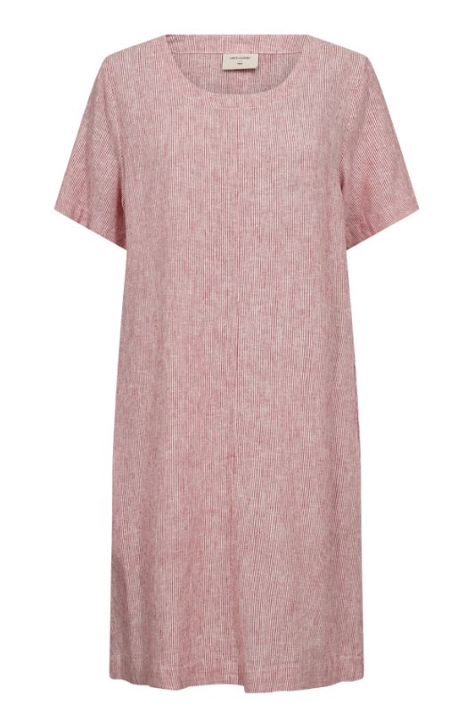 Freequent Lava dress | Stribet hørkjole i rød I Dresslab