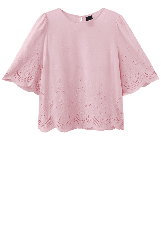 Luxzuz Virginia bluse I Rosa sommerbluse med broderie anglaise effekt