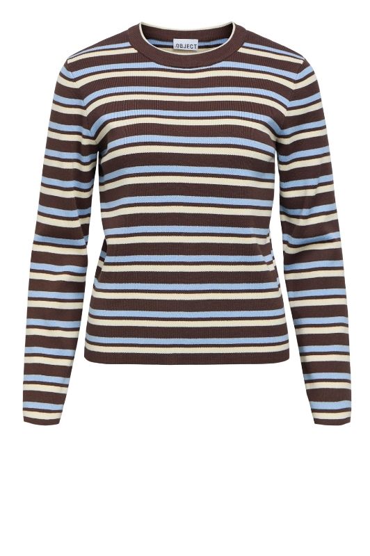 Object Ester pullover I Strikbluse i brun med striber