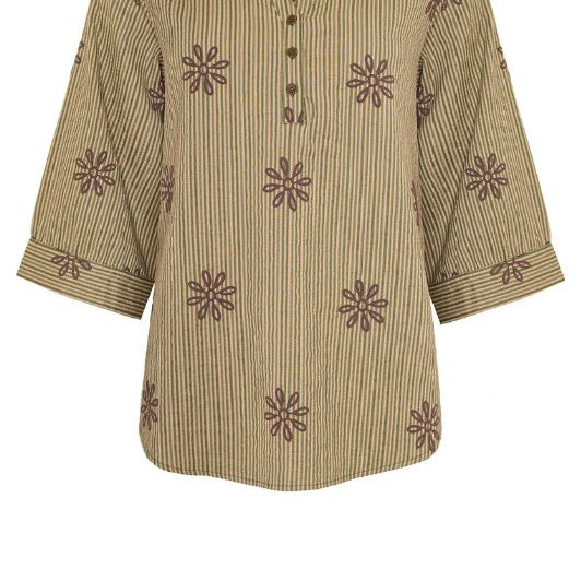 Ofelia Ella army bluse med broderi print I Dresslab