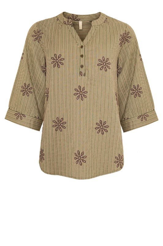 Ofelia Ella army bluse med broderi print I Dresslab