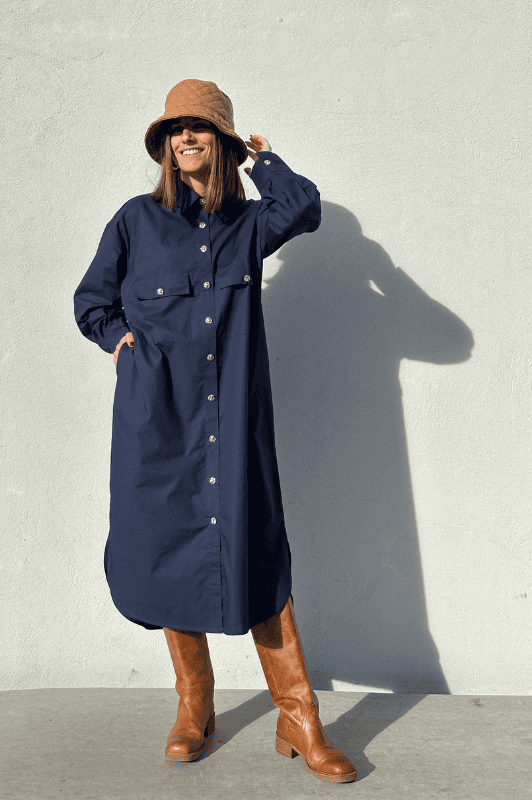 PRE ORDER Gaspar Sevilla poplin dress i navy