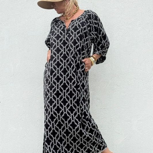Gaspar Athen print kaftan | Sort ornament print I Dresslab