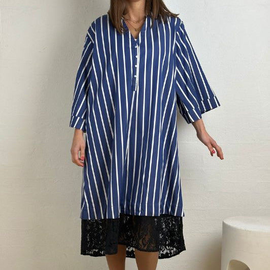 Gaspar Mumbai stripe lace dress | Stribet blå kjole I Dresslab