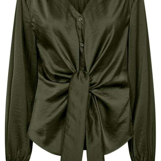 Freequent Dove bluse I Army skjortebluse i satinlook