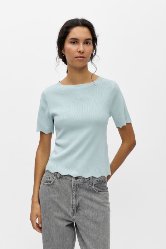 Object Aly boatneck knit I Kortærmet sommerstrik i lyseblå