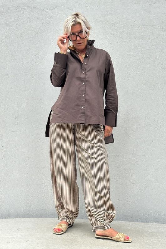 Gaspar Colorado stripe pant  | Poplin buks i chokolade strib