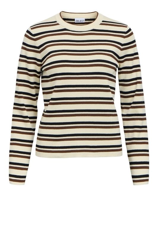 Object Ester pullover I Strikbluse i creme med striber