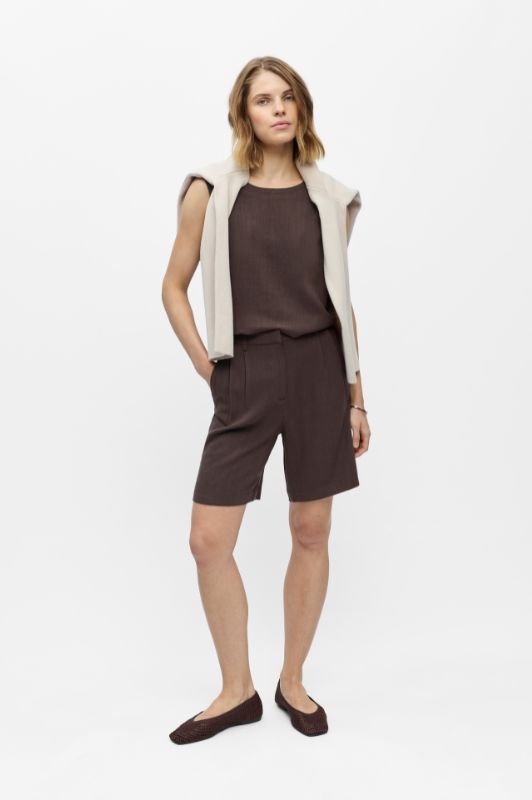Object Sanne chokoladebrun shorts i hørmix I Dresslab