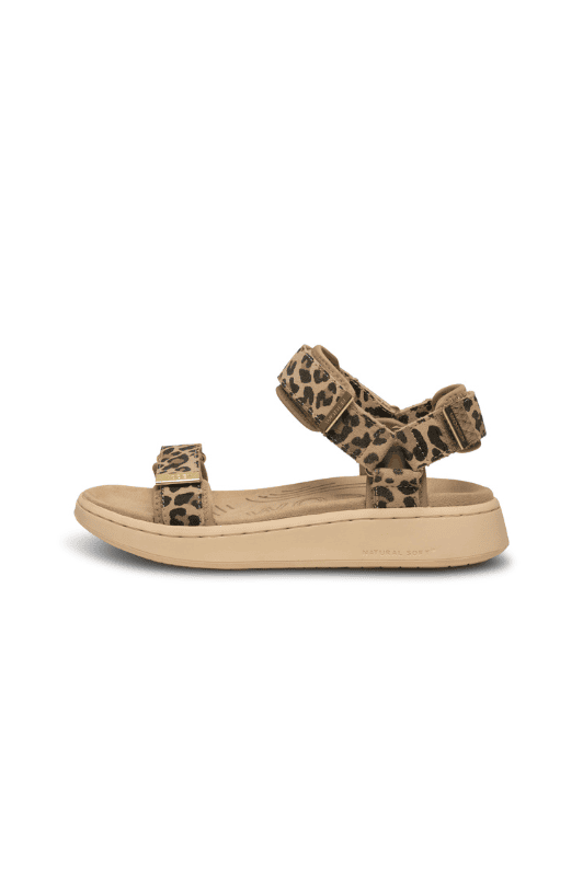 Woden Line sandal | Damesandal i leopard ruskind Natural Soft sål
