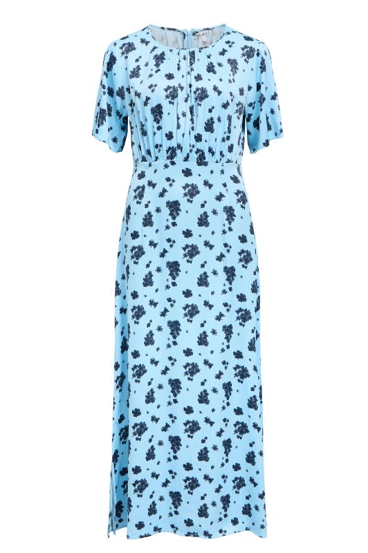 Object Tammie dress I Flot satinkjole i blåt print I Dresslab