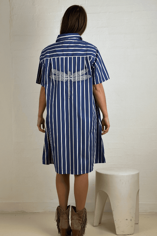 Nice poplin dress | Cool kjole i stribet blå I Dresslab