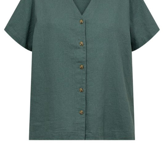 Freequent Lava shirt | Kortærmet hørskjorte i forest I Dresslab
