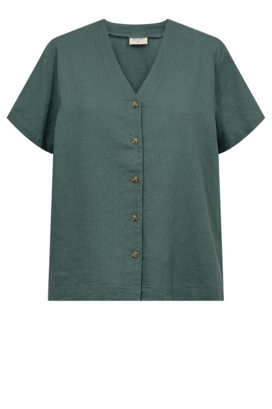 Freequent Lava shirt | Kortærmet hørskjorte i forest I Dresslab