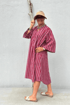 Gaspar Mumbai stripe dress | Maroon green kjole i bordeaux strib I Dresslab