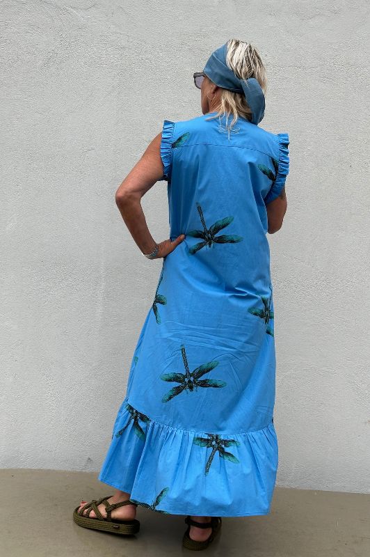 PRE ORDER Gaspar Loule dragonfly dress | Blåt print guldsmed