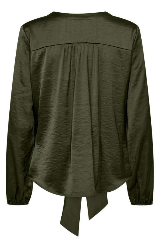 Freequent Dove bluse I Army skjortebluse i satinlook