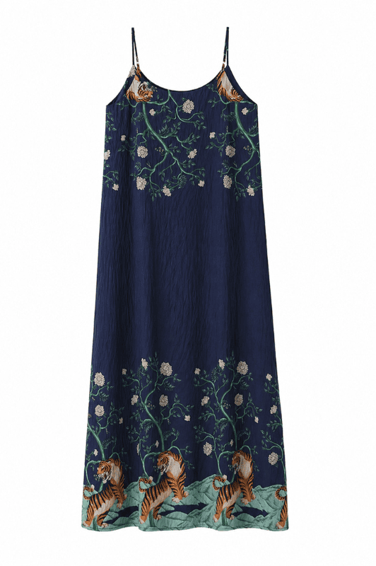 Luxzuz Vendela dress | Stropkjole med print i navy I Dresslab