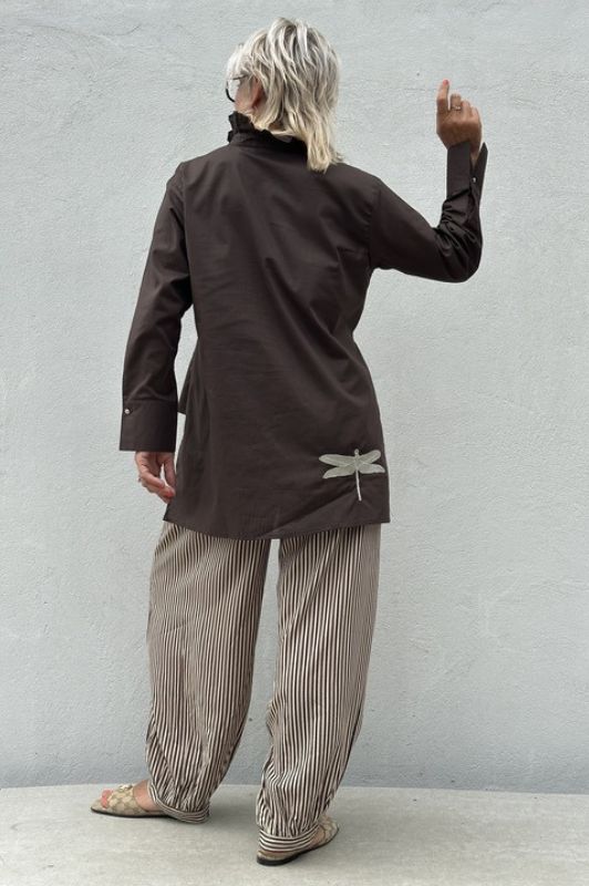 Gaspar Colorado stripe pant  | Poplin buks i chokolade strib