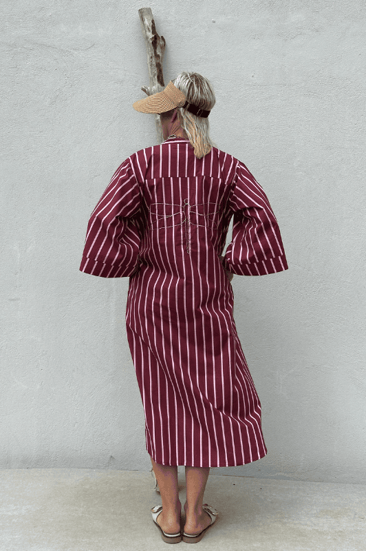 PRE ORDER Gaspar Mumbai stripe dress | Maroon green kjole i bordeaux strib I Dresslab