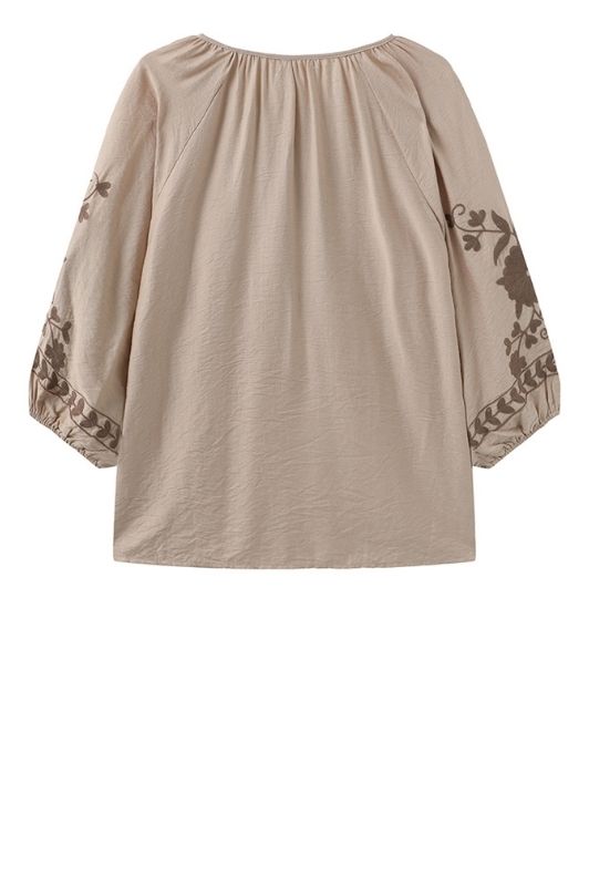 Luxzuz Vina boheme bluse i taupe med broderi I Dresslab