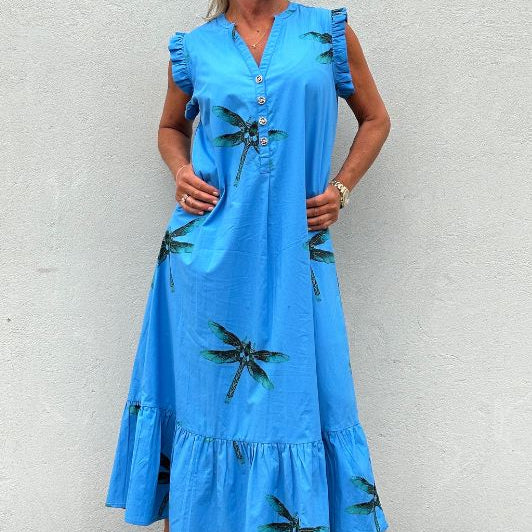 PRE ORDER Gaspar Loule dragonfly dress | Blåt print guldsmed